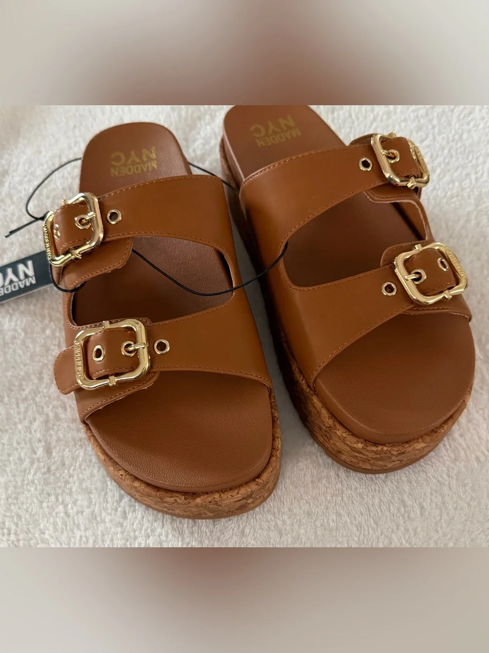 Madden NYC Brown Cork Platform Slide Buckle Stylish Comfy Sandals Shoes 7.5